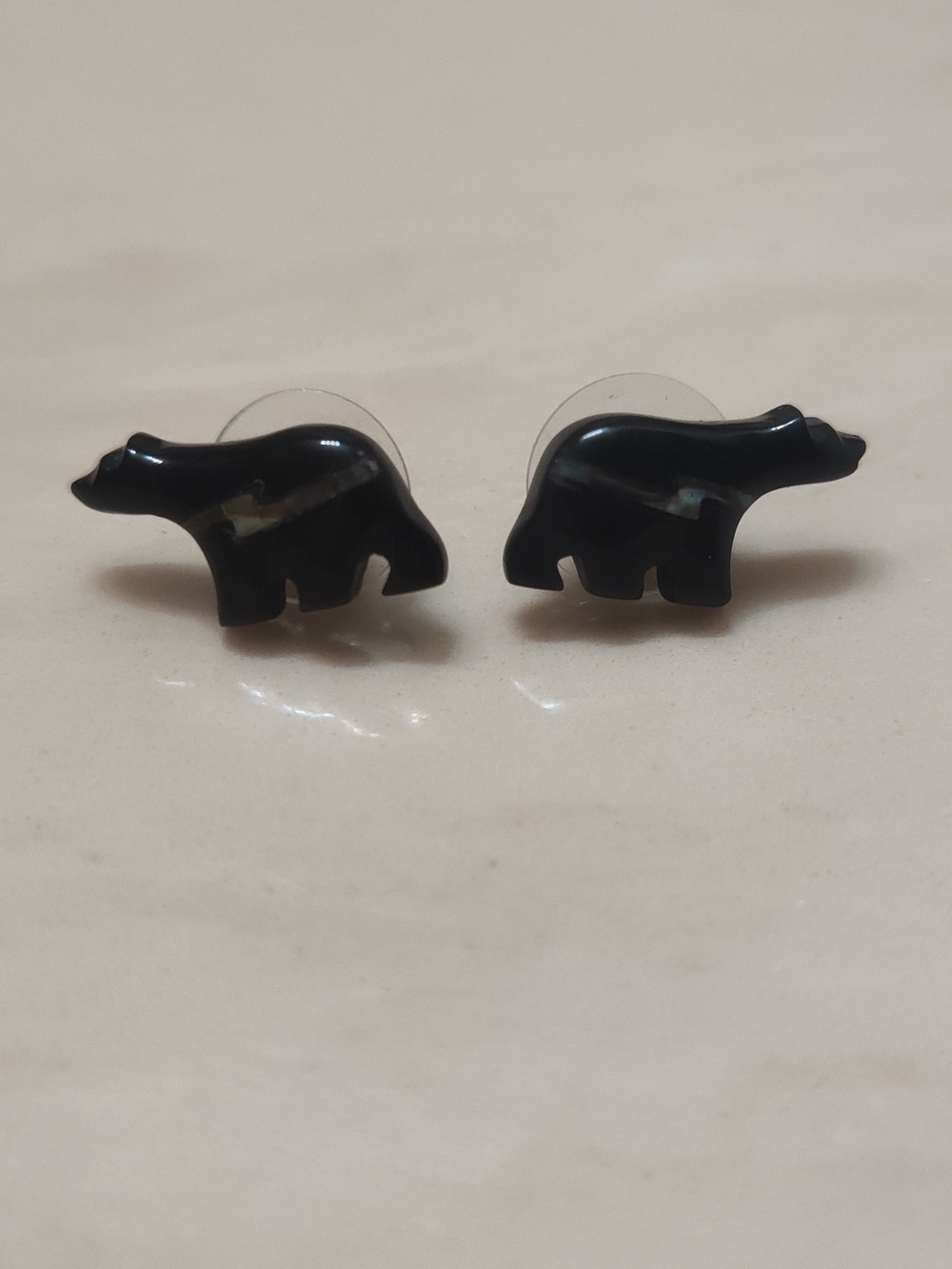 Black Bear Stud Earrings for Women - Cute Animal Earrings - Abalone-Style Inlay